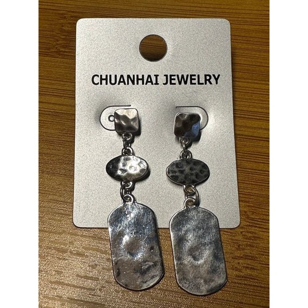chuanhai jewelry silver tone hammered disc rectangle drop earrings nwt new